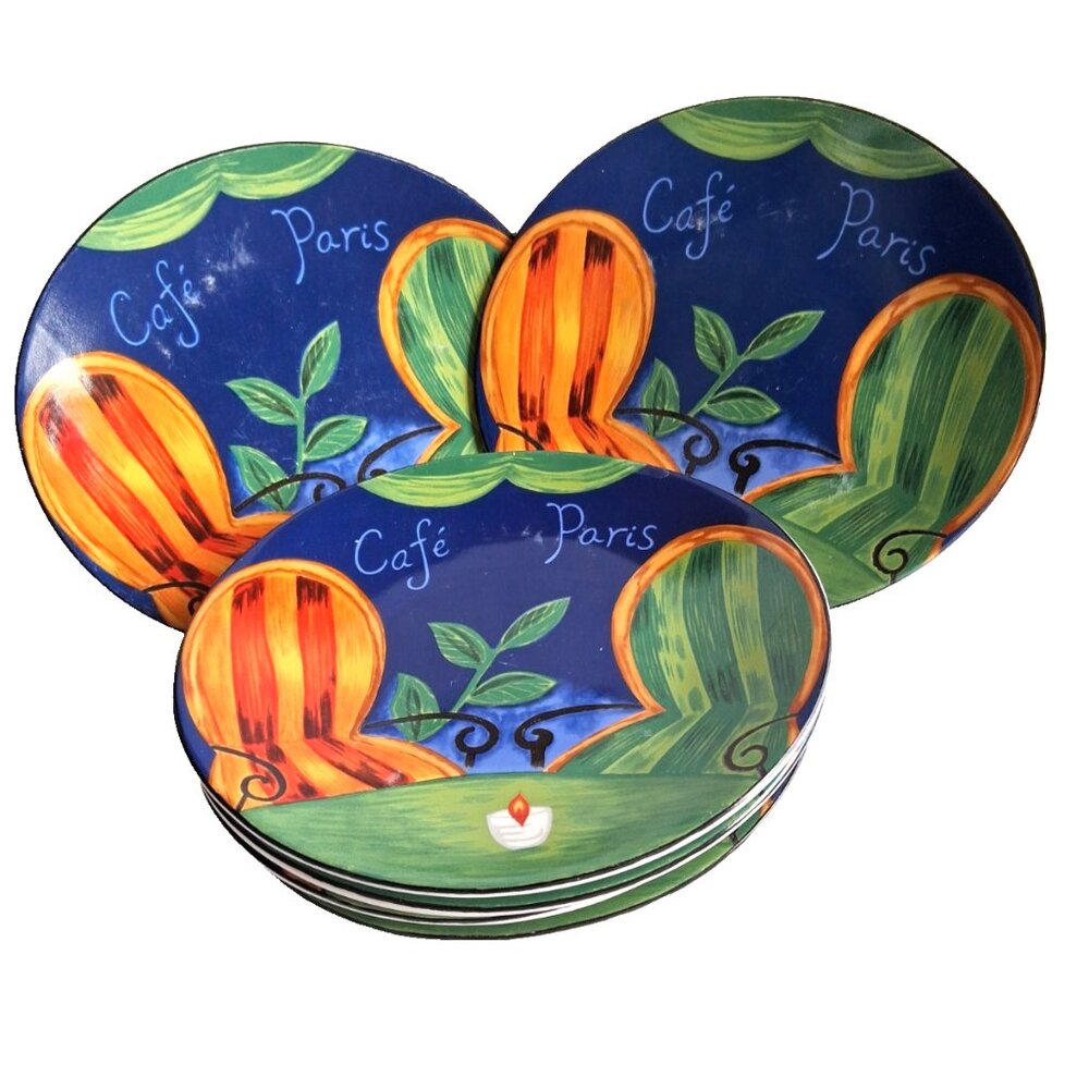 6 Vintage Furio Sango Cafe Paris Salad Plates 8.25" x 7.5" oval